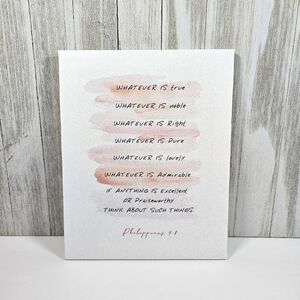 NEW Canvas Watercolor Art 10x8" Scripture Philippians 4:8